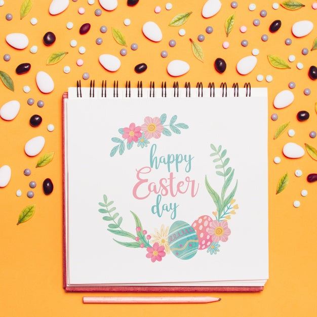 Free Notepad Mockup With Easter Concept Psd