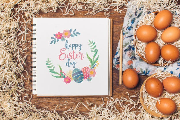 Free Notepad Mockup With Easter Concept Psd