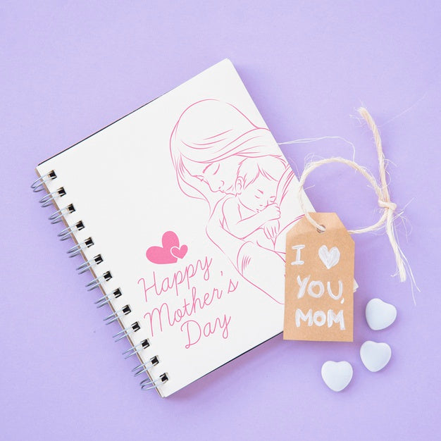 Free Notepad Mockup With Flat Lay Mothers Day Composition Psd