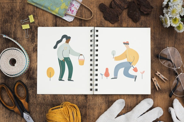 Free Notepad Mockup With Gardening Concept Psd