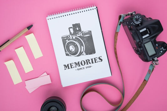 Free Notepad Mockup With Photography Concept Psd