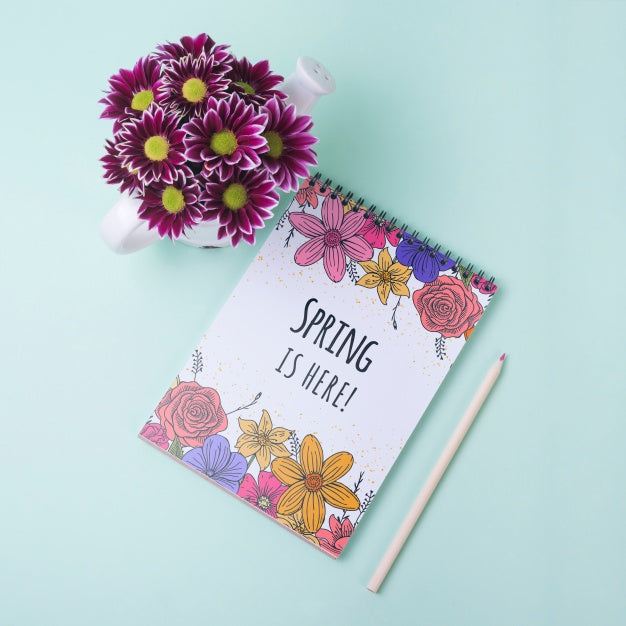 Free Notepad Template For Spring With Flowers Psd