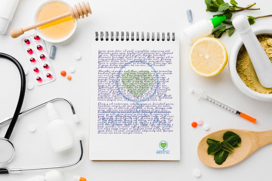 Free Notepad With Healthy Ingredients Flat Lay Psd