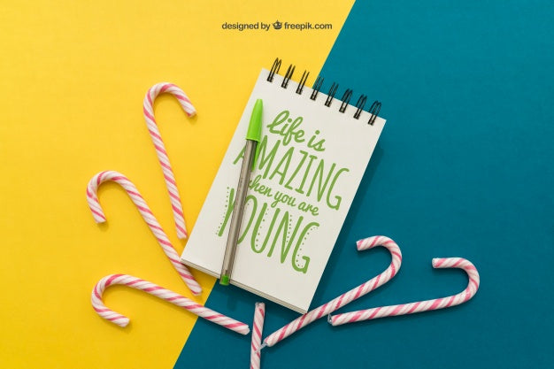 Free Notepad With Pencil And Candy Canes Psd