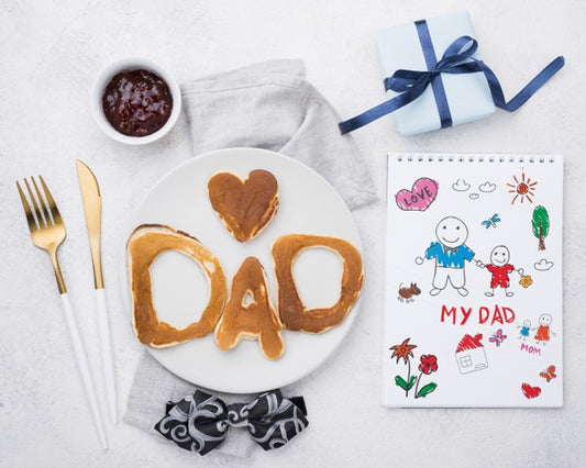 Free Notepad With Plate Of Pancakes And Muffin For Fathers Day Psd