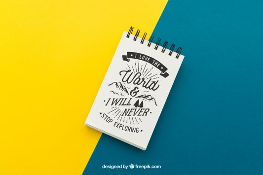 Free Notepad With Quote On Yellow And Blue Background Psd