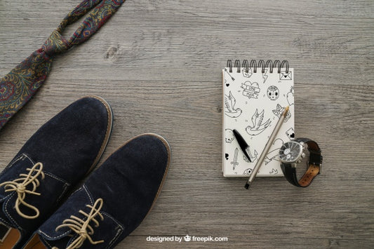 Free Notepad With Shoes And Tie Psd