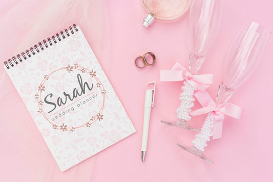 Free Notepad With Wedding Ideas And Champagne Glasses Psd