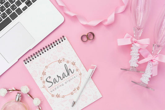 Free Notepad With Wedding Ideas And Laptop Psd