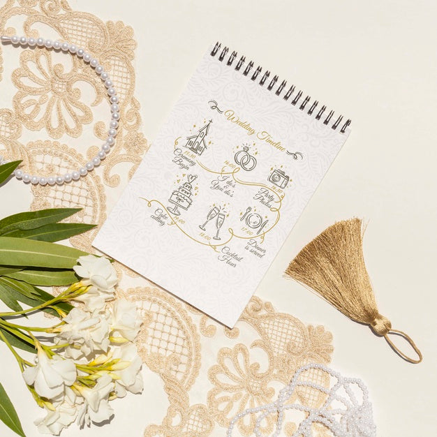 Free Notepad With Wedding Ideas Flat Lay Psd