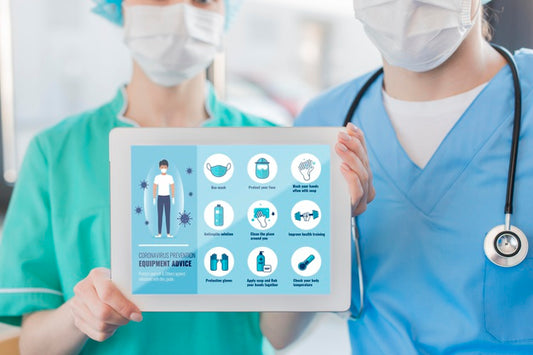 Free Nurses Holding Tablet With Instructions Psd