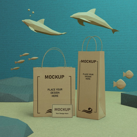 Free Ocean Day Paper Bags Mock-Up Psd