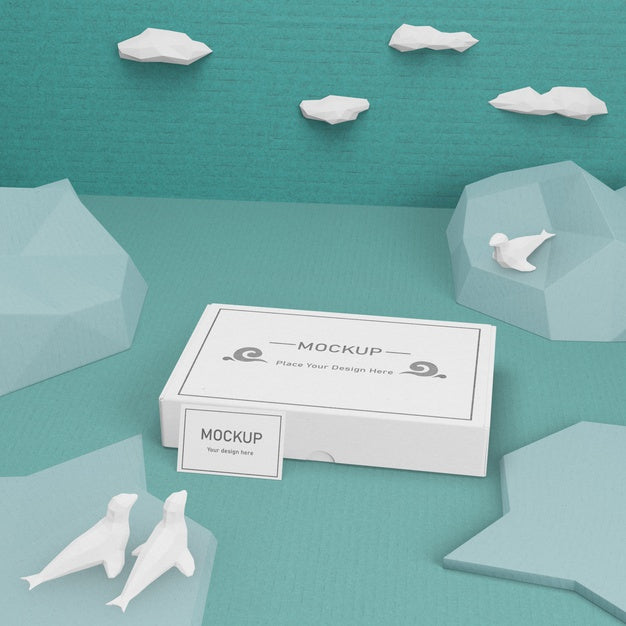 Free Ocean Day Sea Life And Cardboard Box With Mock-Up Psd