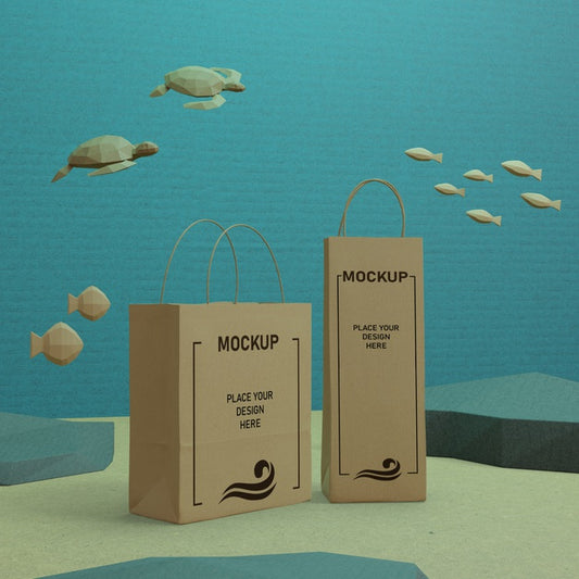 Free Ocean Day Sea Life And Paper Bags Underwater With Mock-Up Psd