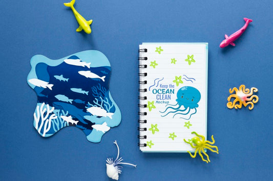 Free Ocean Day With Mock-Up Notepad Psd
