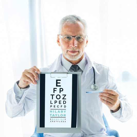 Free Oculist With Eyesight Test On Clipboard Psd