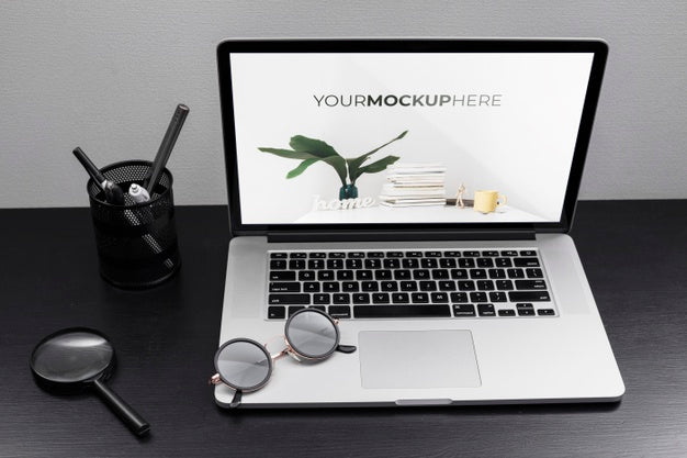 Free Office Desk Concept With Mock-Up Psd