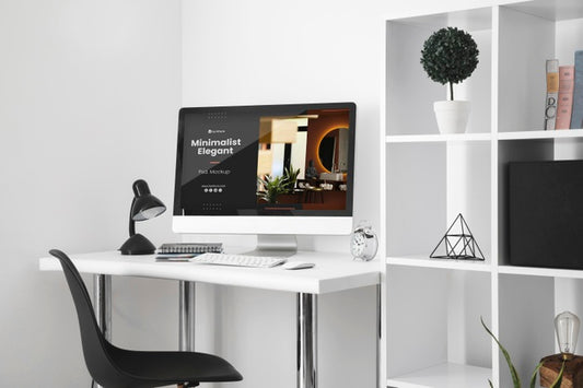 Free Office Desk Mock-Up With Computer Psd