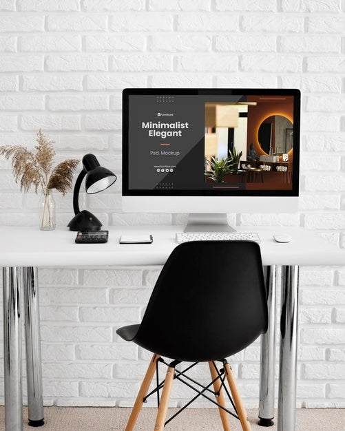 Free Office Desk With Computer Mock-Up Psd