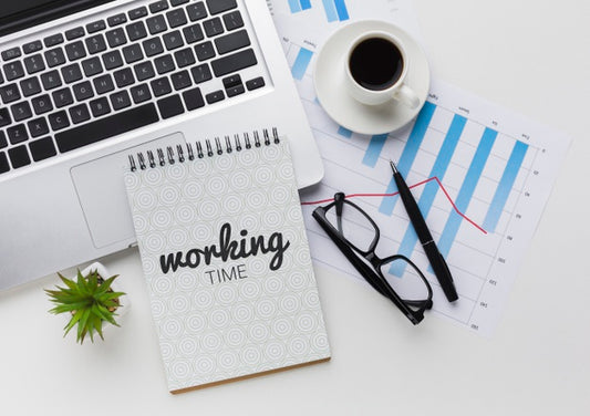 Free Office Desk With Laptop, Coffee And Notebook Mock-Up Psd