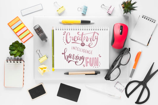 Free Office Stuff With Notebook Mock-Up Psd