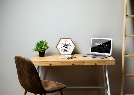 Free Office With Laptop And Ladder Psd