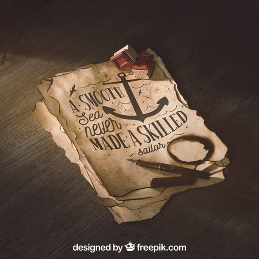 Free Old Paper Mockup With Sailing And Adventure Concept Psd