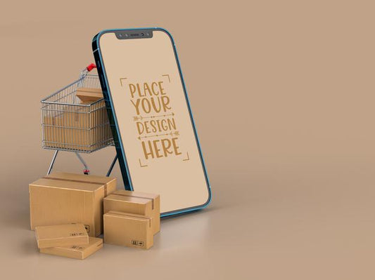 Free Online Delivery With Smartphone Mockup Template With Delivery Package Psd