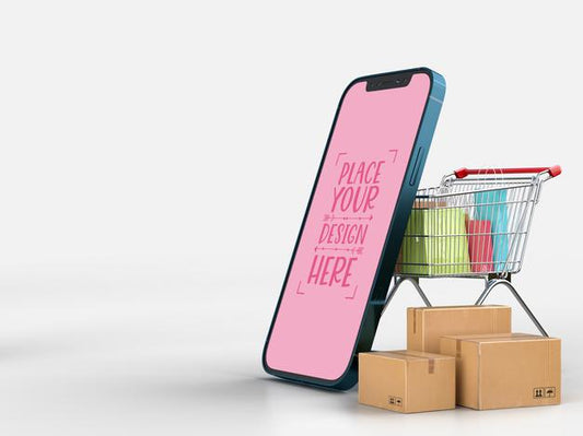 Free Online Delivery With Smartphone Mockup Template With Delivery Package Psd