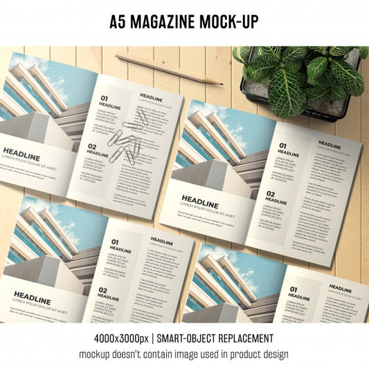 Free Open A5 Magazine Mockup Of Four Psd