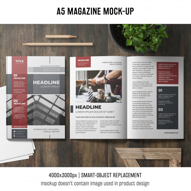 Free Open A5 Magazine Mockup Top View