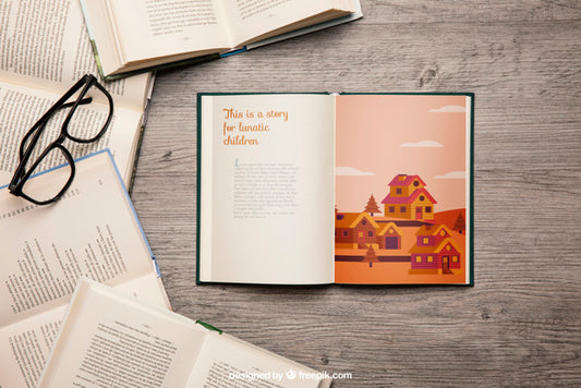 Free Open Book Mockup With Glasses Psd
