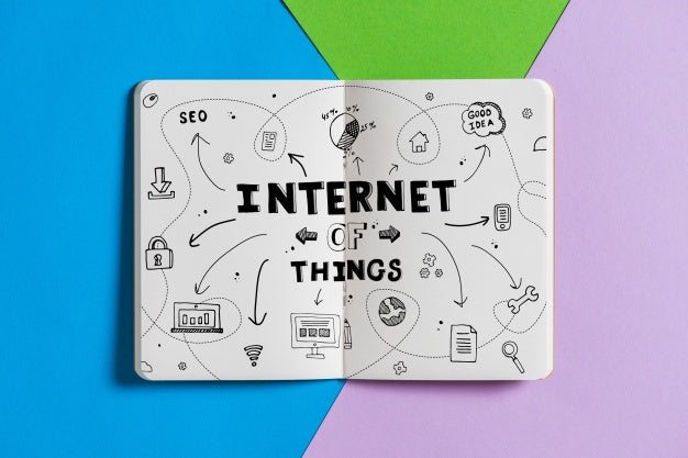 Free Open Book Mockup With Iot Concept Psd