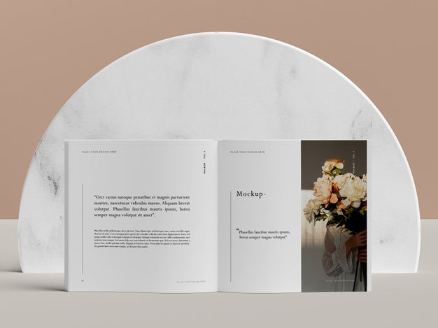 Free Open Book With Flowers Editorial Magazine Mock-Up Psd