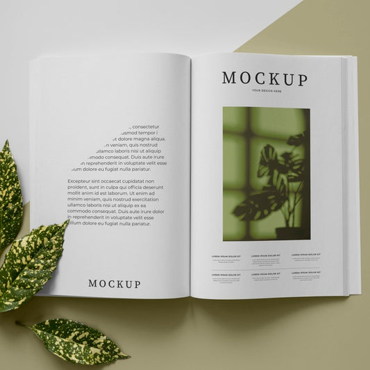 Free Open Magazine And Plant Assortment Psd