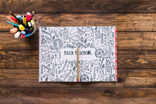 Free Open Notebook Mockup With Back To School Concept Psd