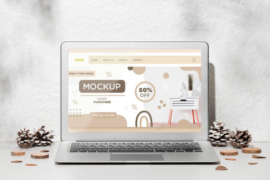 Free Opened Laptop Mockup On The Table Surrounded By Autumn Decor Psd
