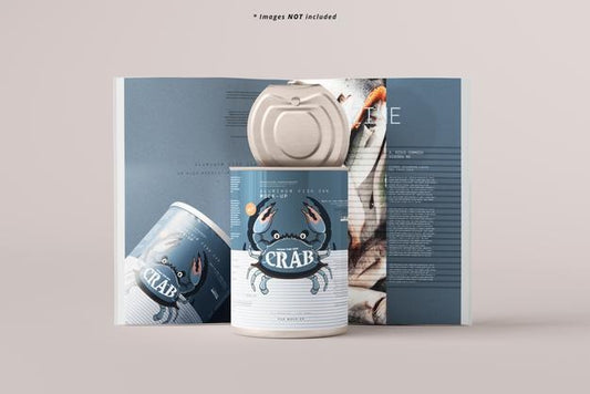 Free Opened Large Food Can And Magazine Mockup Psd