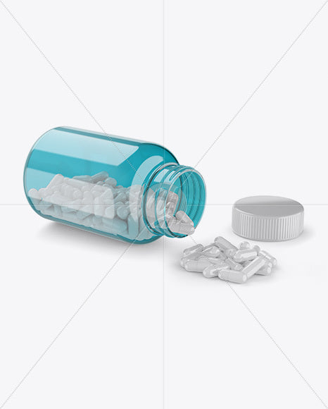 Free Opened Transparent Bottle W/ Pills Mockup