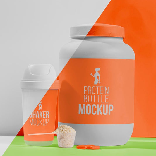 Free Orange Pills And Protein Powder Gym Mock-Up Concept Psd