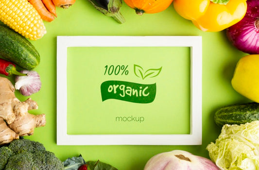 Free Organic And Green Frame With Veggies Psd