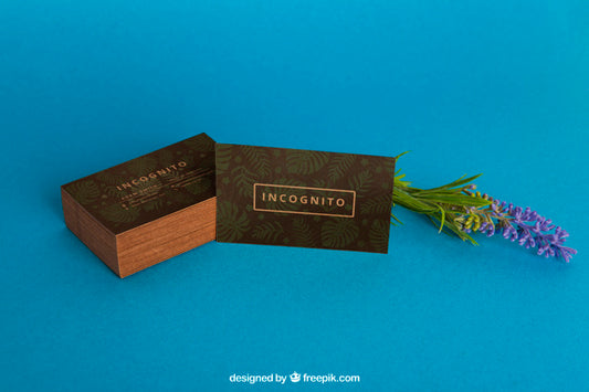 Free Organic Business Card Mockup With Flower Psd