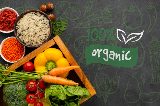 Free Organic Food Top View On A Grunge Background Psd