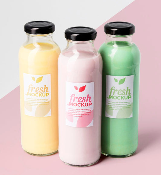 Free Organic Fruit Smoothie Drink Mock-Up Front View Psd