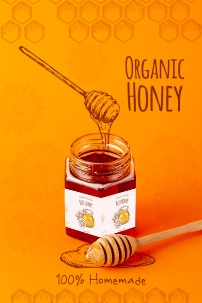 Free Organic Honey On Jar With Mock-Up Psd