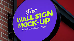 Free Outdoor Advertising Circular Wall Sign Board Logo Mock-Up Psd File