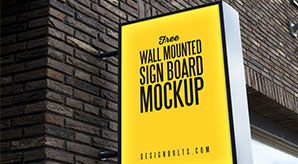 Free Outdoor Advertising Wall Mounted Sign Board Mockup Psd