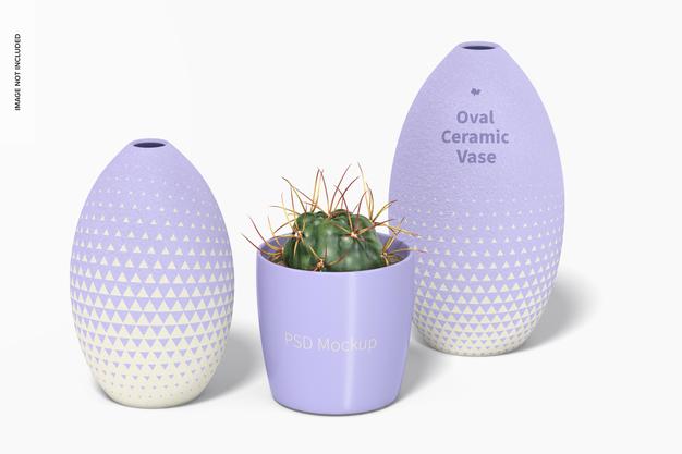Free Oval Ceramic Vase Set Mockup Psd