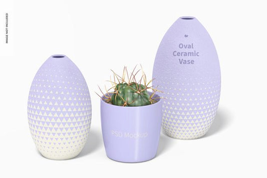 Free Oval Ceramic Vase Set Mockup Psd