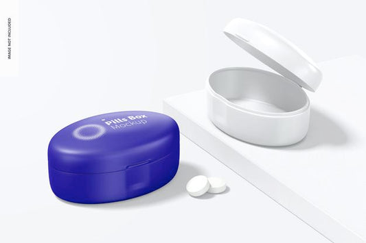 Free Oval Pills Boxes Mockup, Opened And Closed Psd